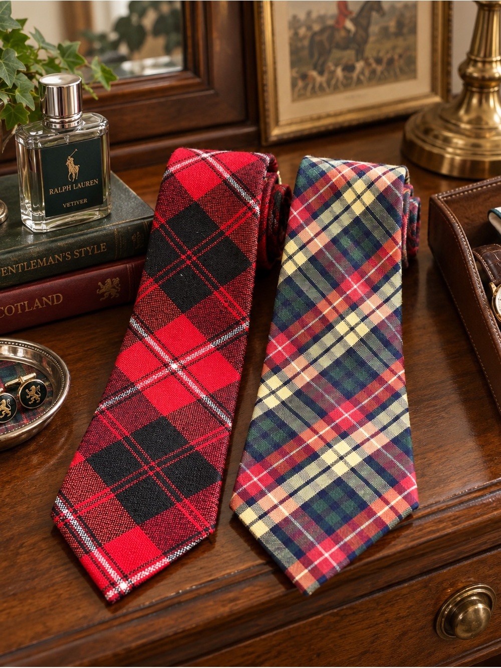 2 Vintage Plaid Tartan Ties Park Lane / Scottish 100% Wool Made in Scotland